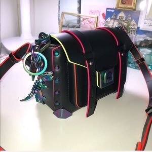 Manhattan Small Contrast-Trim Leather Crossbody